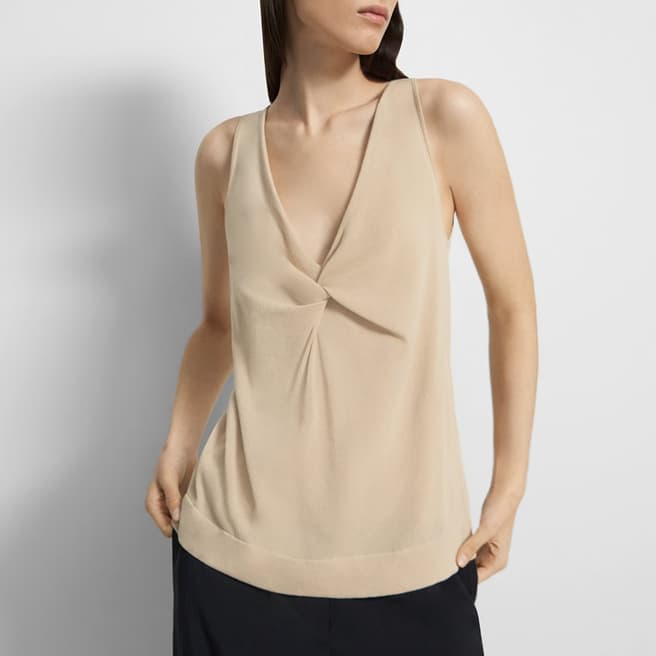 Theory Beige Twist Front Cotton Blend Tank Top