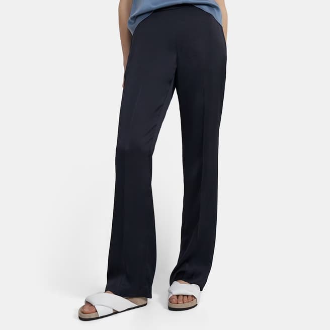 Theory Navy Satin Wide Leg Trousers