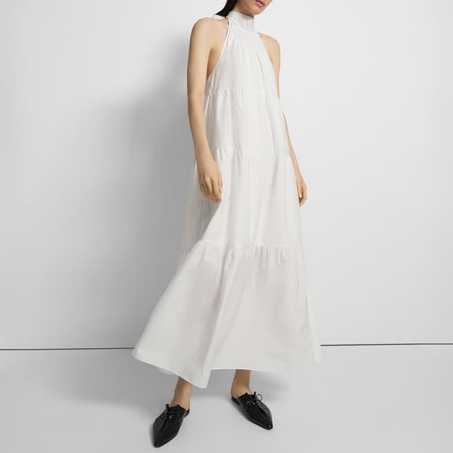 Theory White Tiered Cotton Blend Maxi Dress