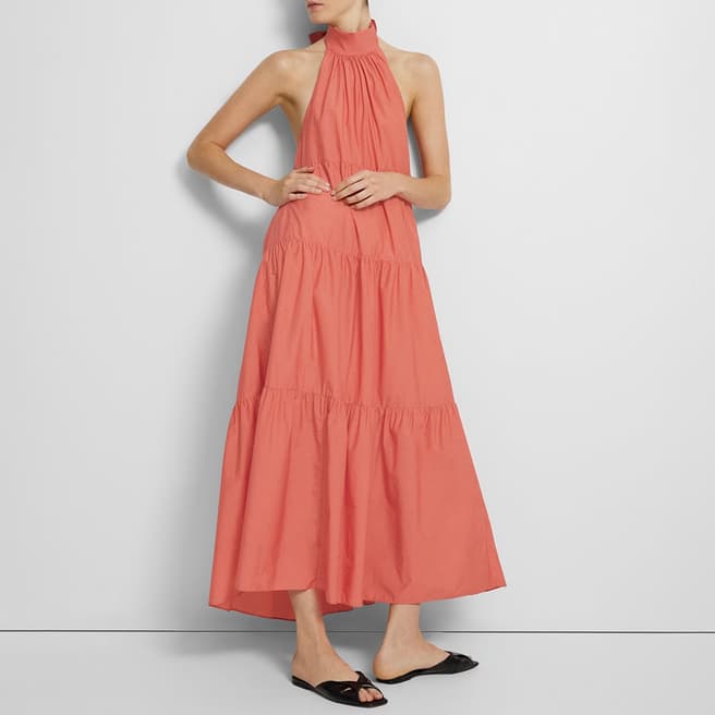 Theory Coral Tiered Cotton Blend Maxi Dress