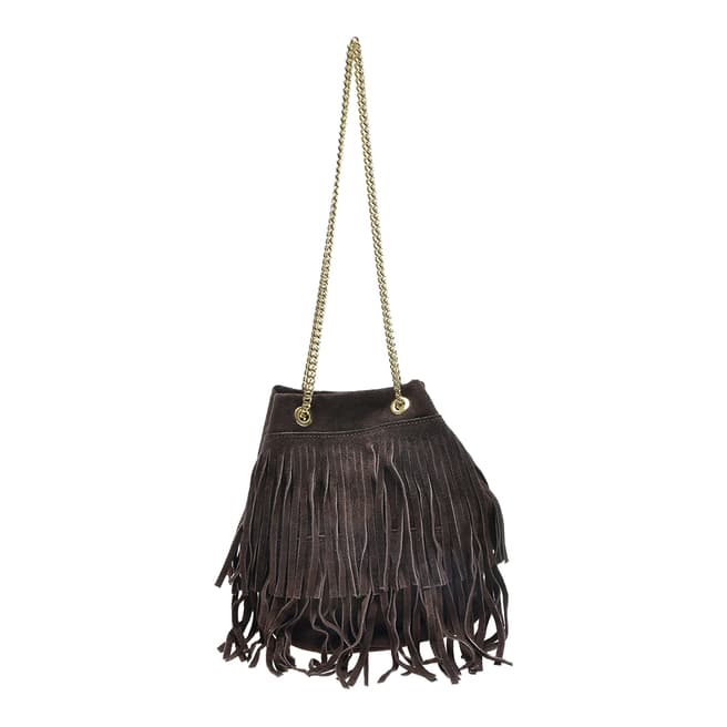 Luisa Vannini Brown Leather Tassel Bucket Chain Shoulder Bag