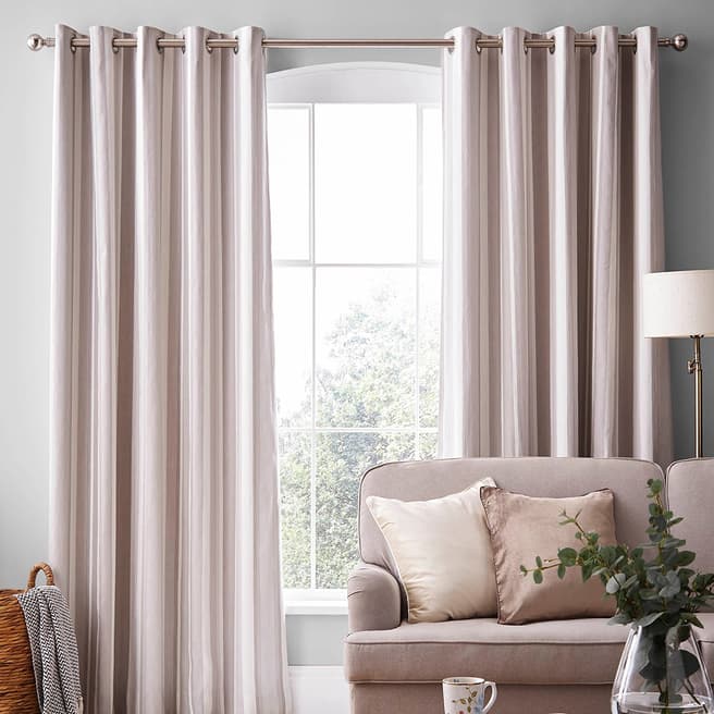 Laura Ashley Awning Stripe 223x182cm Eyelet Curtains, Dove Grey