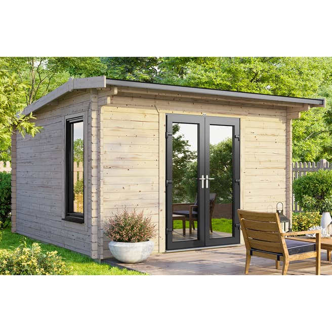 Power Sheds SAVE £1039  12x10 Power Apex Log Cabin, Central Double Doors - 44mm