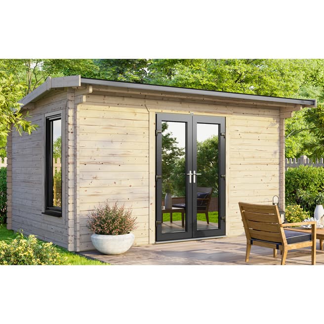 Power Sheds SAVE £1029  14x8 Power Apex Log Cabin, Central Double Doors - 44mm