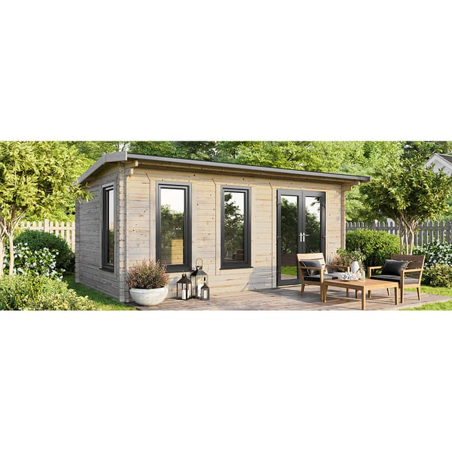 Power Sheds SAVE £1479  20x12 Power Apex Log Cabin, Right Double Doors - 44mm