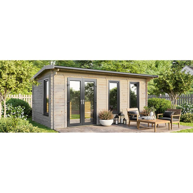 Power Sheds SAVE £1479  20x12 Power Apex Log Cabin, Left Double Doors - 44mm