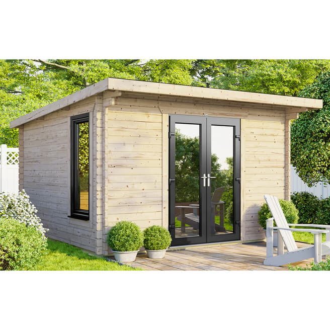 Power Sheds SAVE £1039  12x10 Power Pent Log Cabin, Central Double Doors - 44mm