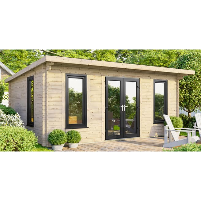 Power Sheds SAVE £1429  18x12 Power Pent Log Cabin, Central Double Doors - 44mm