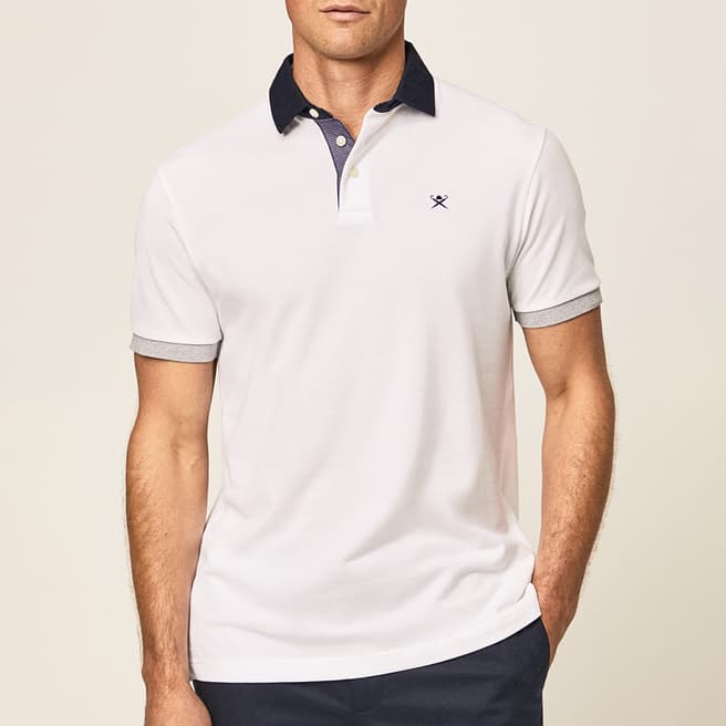 Hackett London White Embroidered Cotton Polo Shirt