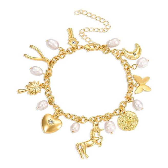 Liv Oliver 18K Gold Happy Pearl Charm Bracelet