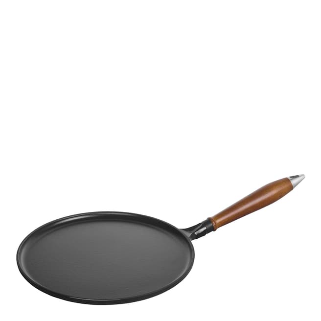 Staub Black Round Pancake Pan with Woodhandle, 28x2cm