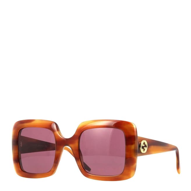 Gucci Women's Gucci Striped Havana Square Sunglasses 52 mm