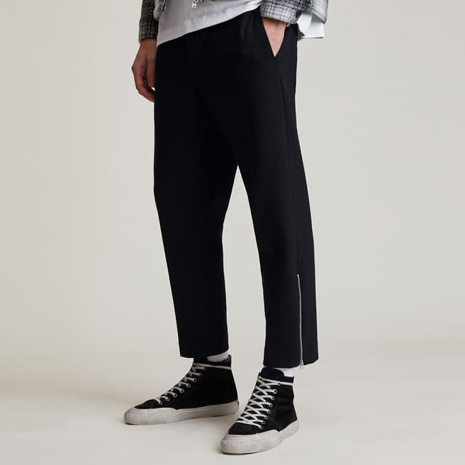 AllSaints Black Agden Zip Detailing Wool Blend Trousers