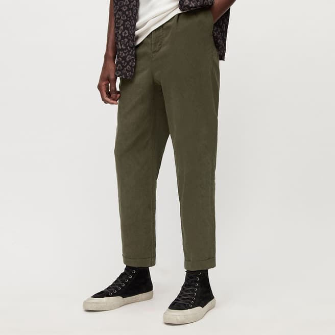 AllSaints Khaki Kainan Linen Blend Trousers