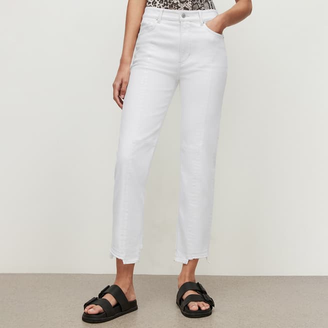 AllSaints White Kim Distressed Hem Stretch Jeans
