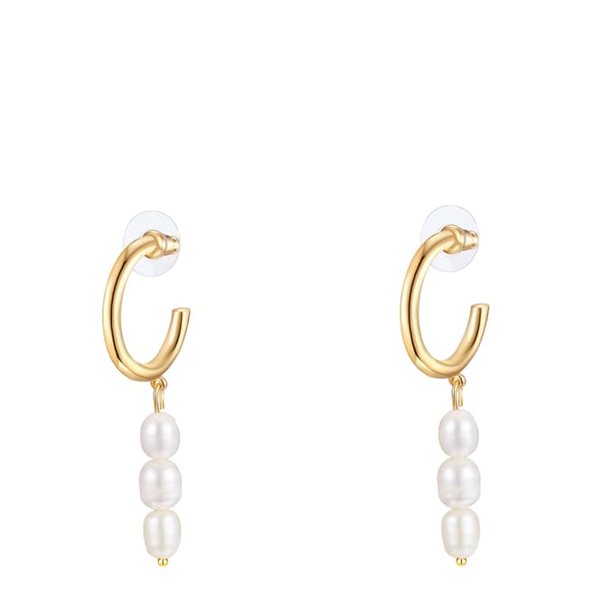 Perldor Gold Freshwater Cultured Three Pearl Hoop Drop Earrings