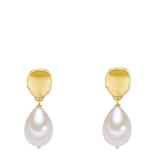 Perldor Gold Stud White Pearl Drop Earrings