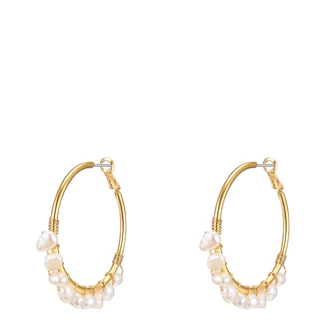 Perldor Gold Hoop Pearl Design Earrings