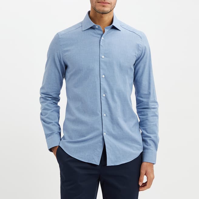 Reiss Mid Blue Zetterberg Casual Cotton Shirt