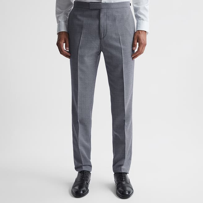 Reiss Blue Hustle Puppy Tooth Wool Blend Trousers