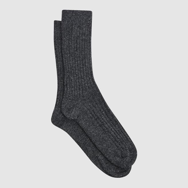 Reiss Charcoal Coen Speckled Silk Blend Hiking Socks