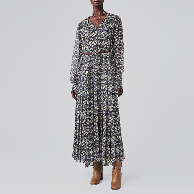 Victoria Beckham Multi Silk Floorlength Pleated Shirt Dress