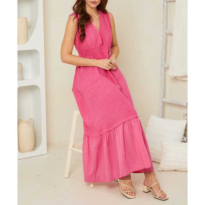 Rodier Pink V Neck Linen Maxi Dress