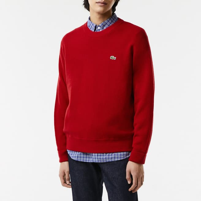 Lacoste Red Embroidered Logo Wool Jumper
