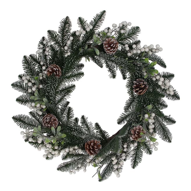 Gisela Graham Fir/Berry Cone White Wreath, 60cm