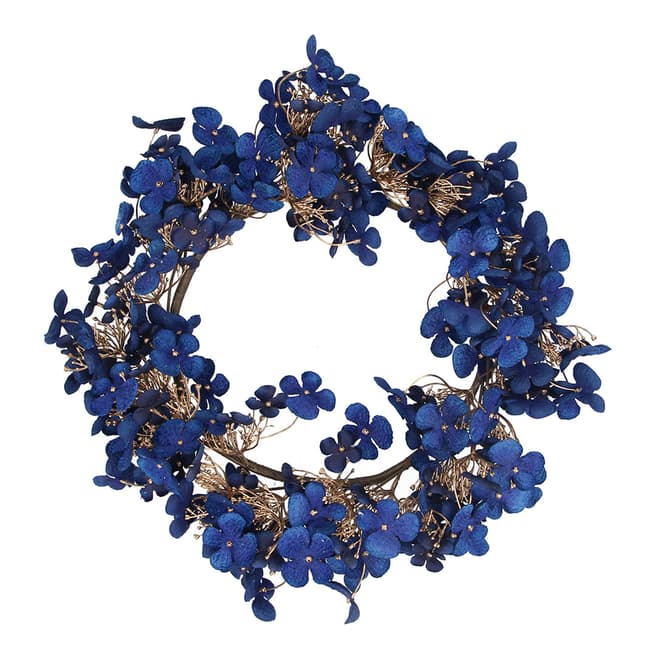 Gisela Graham Hydrangea Blue/Gold Wreath, 45cm