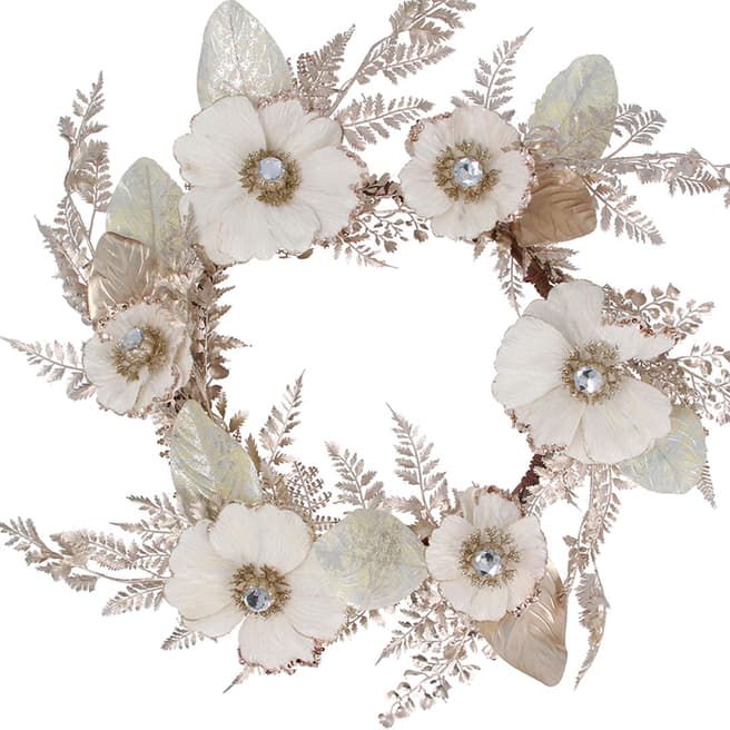 Gisela Graham Magnolia Fern Cream/Gold Wreath, 80cm