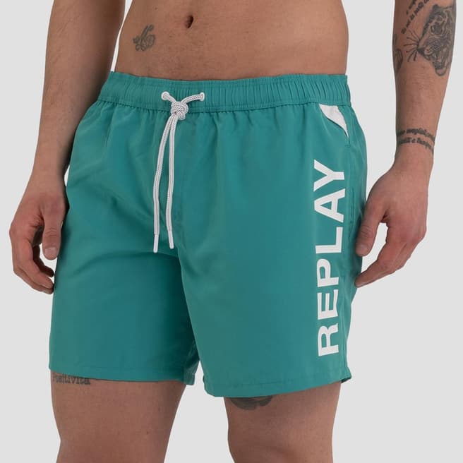 Replay Green Logo Swim Shorts