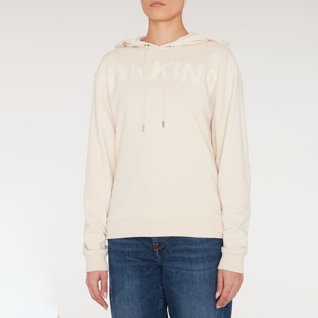 7 For All Mankind Cream Logo Graphic Cotton Hoodie
