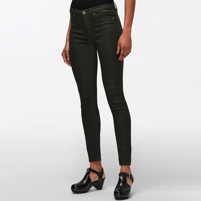 7 For All Mankind Dark Green Coated Skinny Stretch Jeans