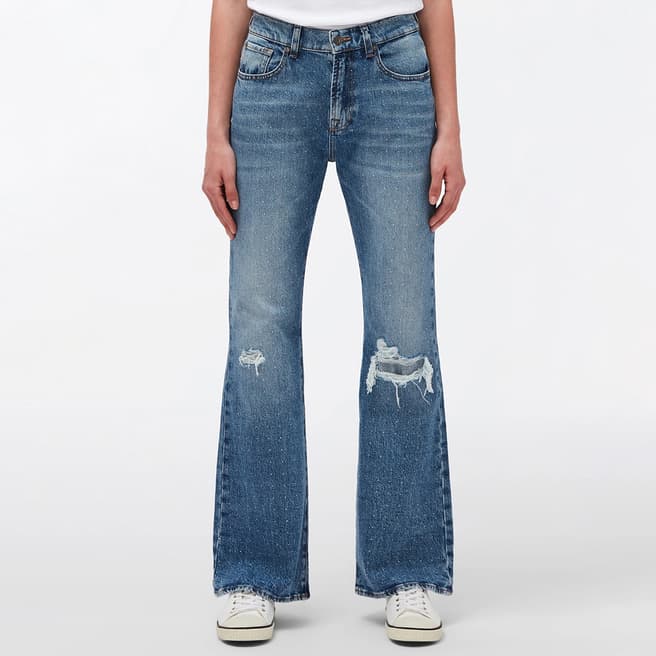 7 For All Mankind Blue Riley Embellished Stretch Jeans