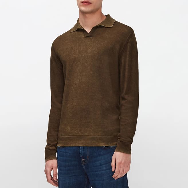 7 For All Mankind Coffee Merino Wool Polo Jumper
