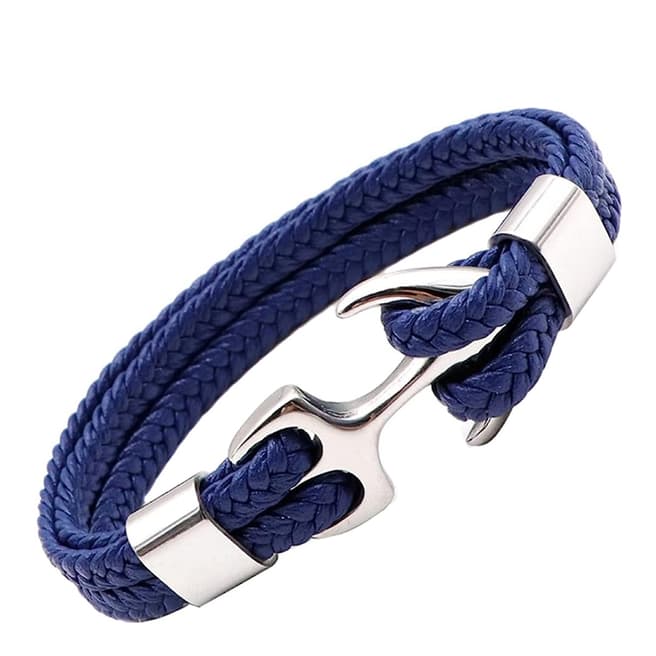 Stephen Oliver Silver & Blue Leather Nautical Bracelet