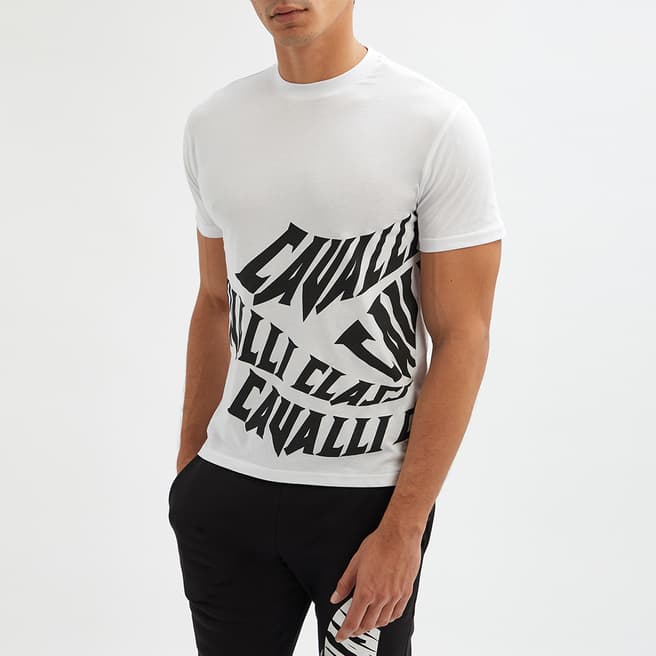 Cavalli Class White Logo Graphic Cotton T-Shirt
