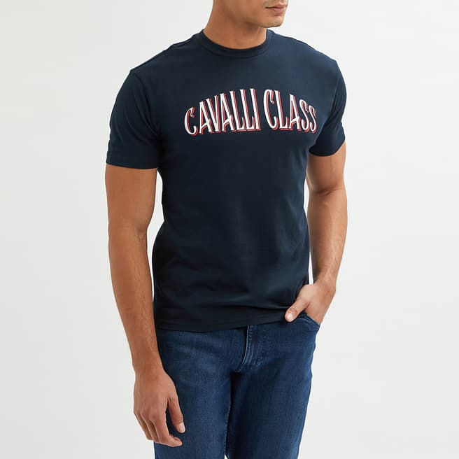 Cavalli Class Navy Logo Cotton T-Shirt