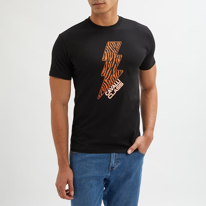 Cavalli Class Black Lightning Graphic Cotton T-Shirt