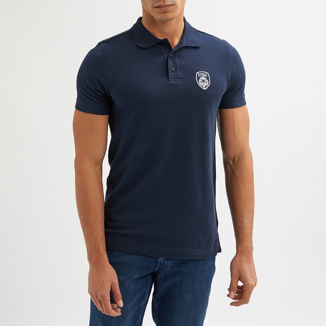 Cavalli Class Navy Logo Detail Cotton Polo Shirt