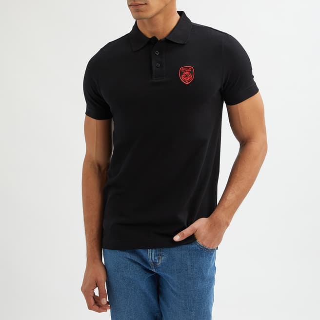 Cavalli Class Black Logo Detail Cotton Polo Shirt