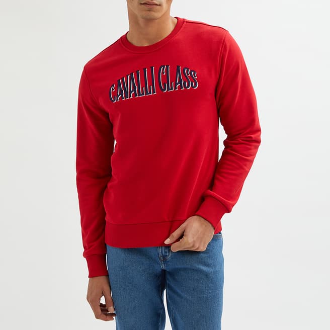 Cavalli Class Red Logo Cotton Blend Sweatshirt