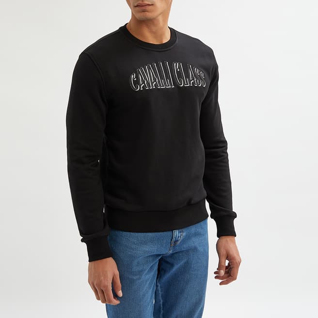 Cavalli Class Black Logo Cotton Blend Sweatshirt
