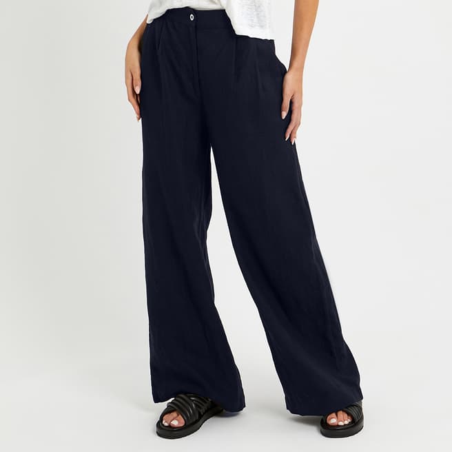 N°· Eleven Navy Linen Pleated Trouser