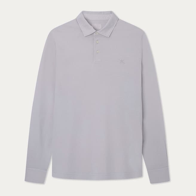 Hackett London Grey Long Sleeve Cotton Polo Shirt