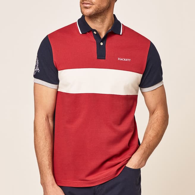 Hackett London Red Colourblock Cotton Polo Shirt