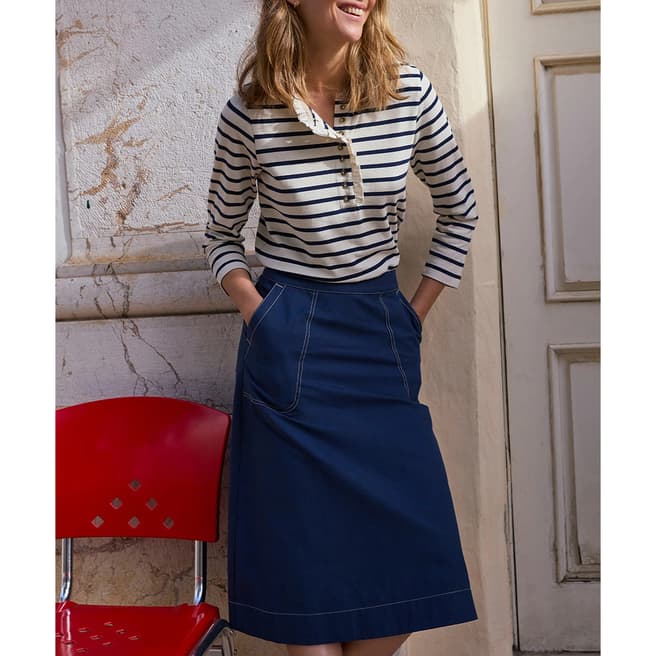 Wyse Navy Connie Linen Blend Skirt