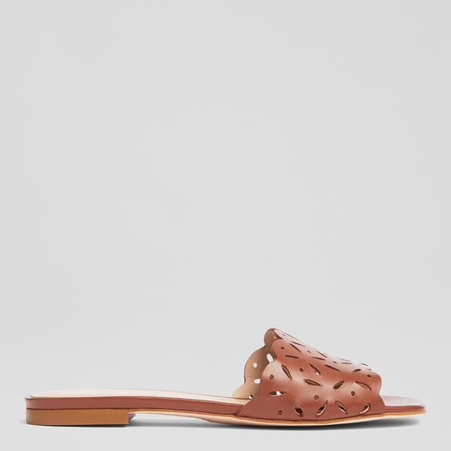 L K Bennett Brown Cognac Amaya Flat Sandals