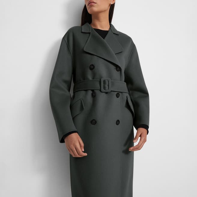 Theory Grey Double Breasted Cashmere Blend Coat